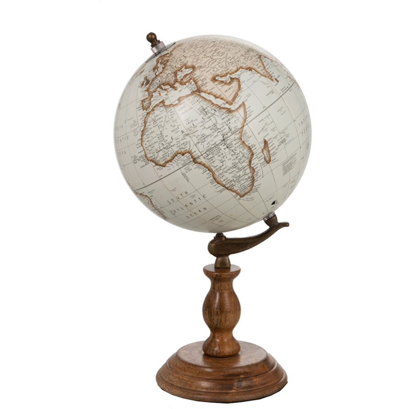 Globe terrestre décoratif Richard Hauteur 40 cm en Bois de manguier Naturel Plastique Blanc - 1