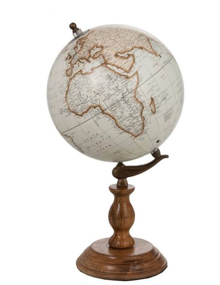 Globe terrestre décoratif Richard Hauteur 40 cm en Bois de manguier Naturel Plastique Blanc J-Line - 1