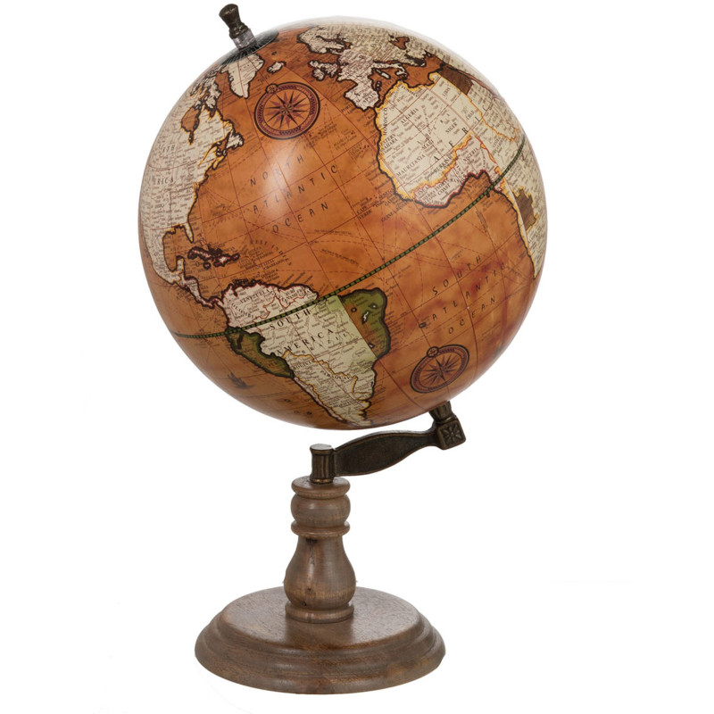 Globe terrestre décoratif Samuel Hauteur 50 cm en Bois de manguier Naturel Plastique Orange - 1