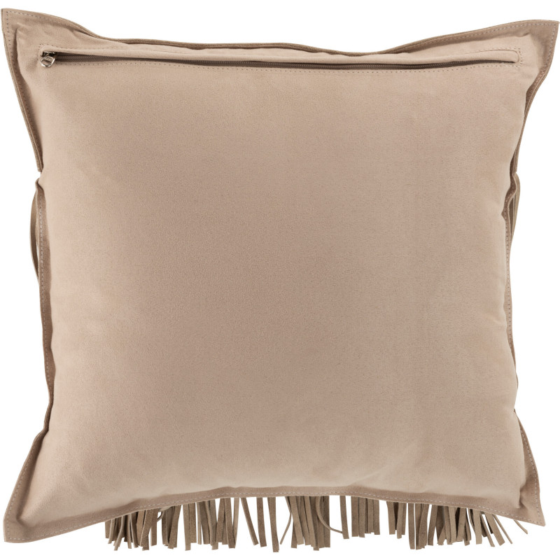 Coussin Carré Wildly 45x45 en Cuir véritable Gris clair Motif flêches Avec franges - 2