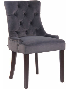 Chaise style vintage Dossier capitonné en Velours Gris foncé Bois Marron Huguette - 1