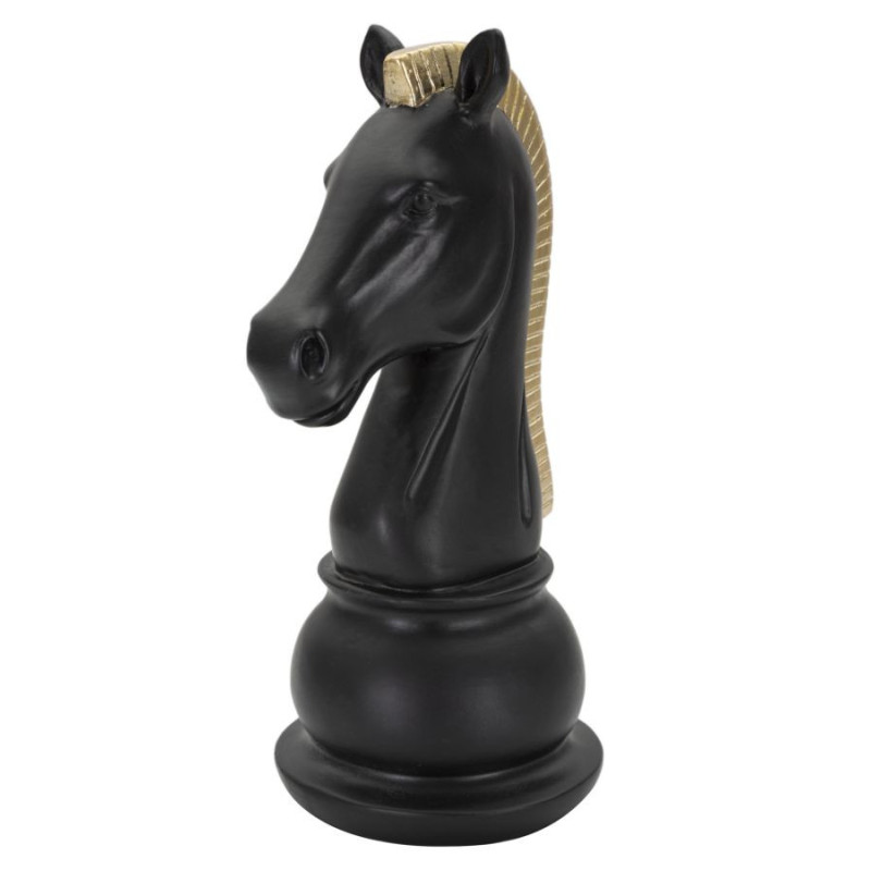 Pièce d'échecs moderne XL Cavalier Hauteur 19 cm en Résine Noir Doré Scacchi 