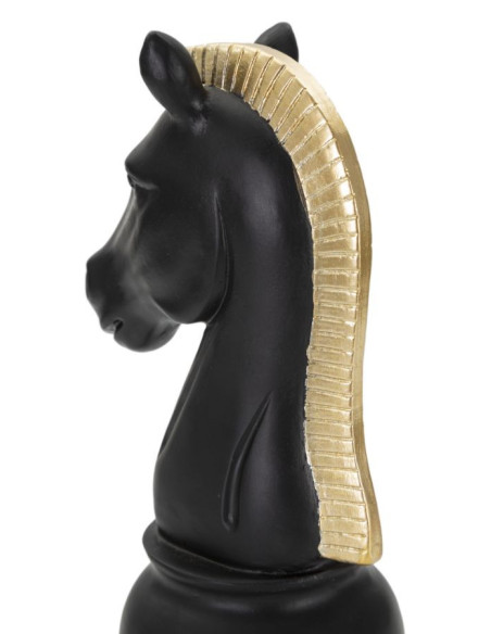 Pièce d'échecs moderne XL Cavalier Hauteur 19 cm en Résine Noir Doré Scacchi 