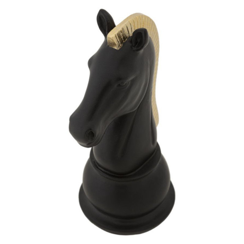 Pièce d'échecs moderne XL Cavalier Hauteur 19 cm en Résine Noir Doré Scacchi 