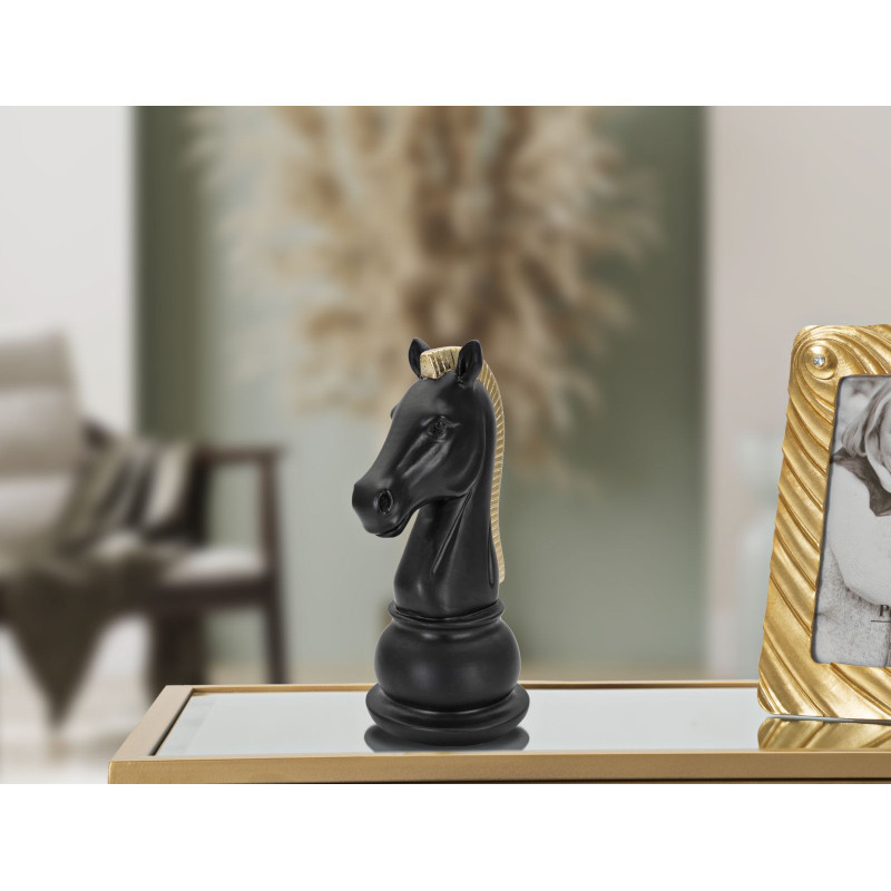 Pièce d'échecs moderne XL Cavalier Hauteur 19 cm en Résine Noir Doré Scacchi 
