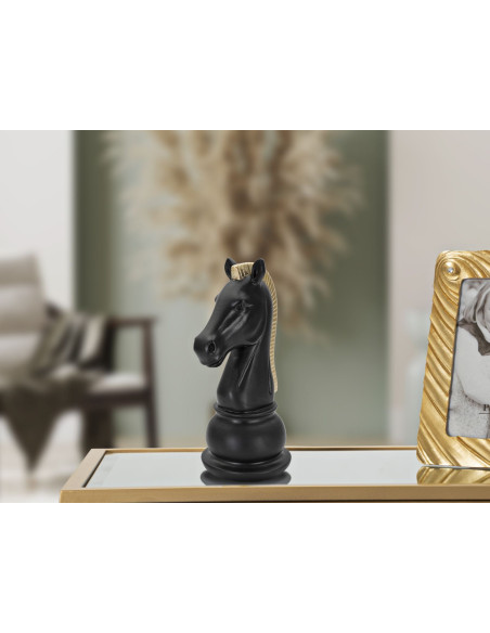 Pièce d'échecs moderne XL Cavalier Hauteur 19 cm en Résine Noir Doré Scacchi 