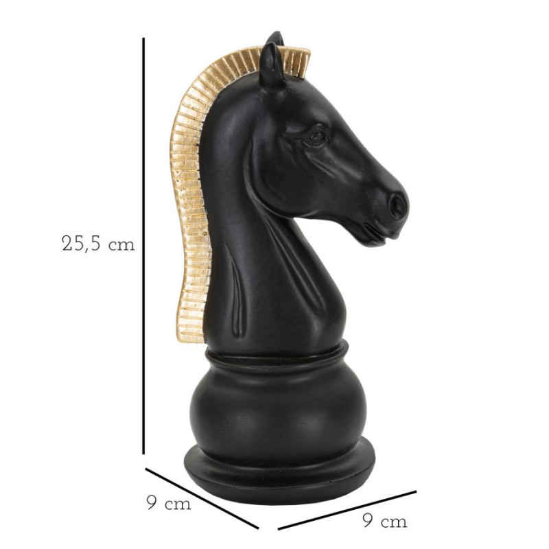 Pièce d'échecs moderne XL Cavalier Hauteur 19 cm en Résine Noir Doré Scacchi 