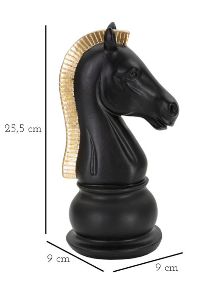 Pièce d'échecs moderne XL Cavalier Hauteur 19 cm en Résine Noir Doré Scacchi 