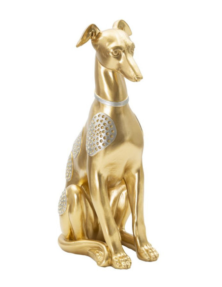 Statuette déco moderne Lévrier assis Hauteur 29 cm en Résine Doré Argenté Cane 