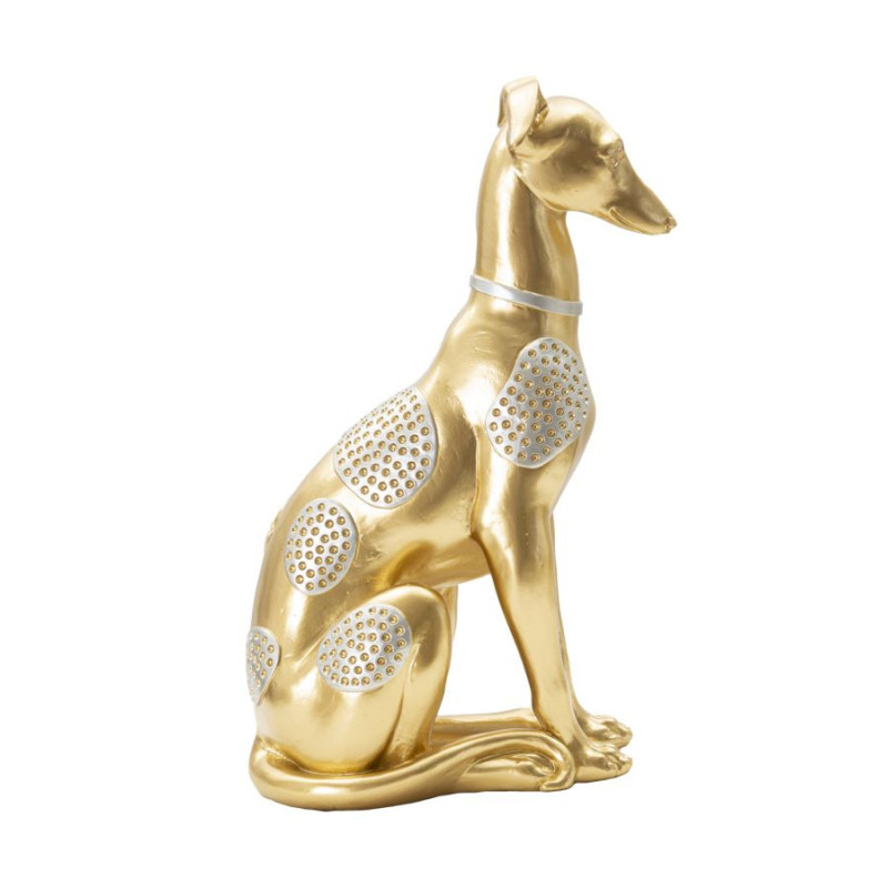 Statuette déco moderne Lévrier assis Hauteur 29 cm en Résine Doré Argenté Cane 