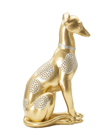 Statuette déco moderne Lévrier assis Hauteur 29 cm en Résine Doré Argenté Cane 