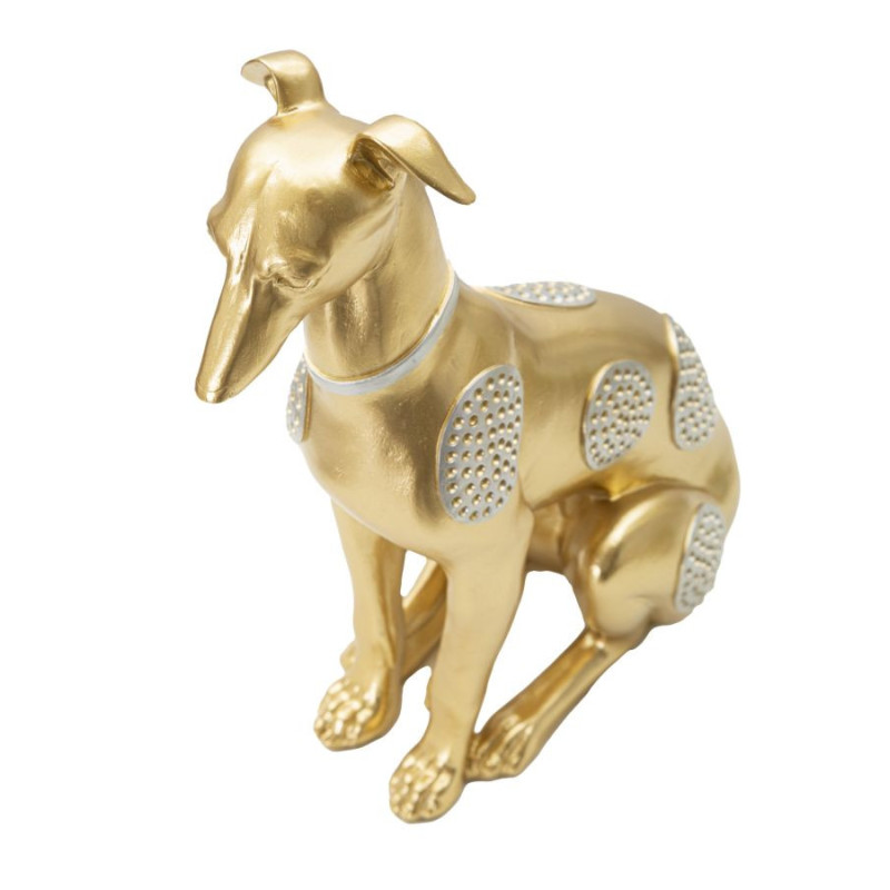 Statuette déco moderne Lévrier assis Hauteur 29 cm en Résine Doré Argenté Cane 