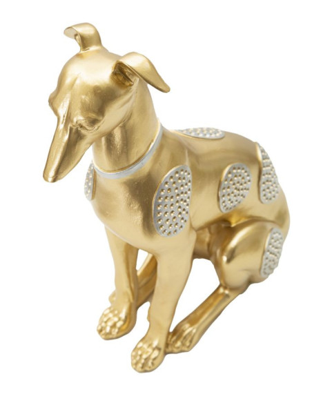 Statuette déco moderne Lévrier assis Hauteur 29 cm en Résine Doré Argenté Cane 