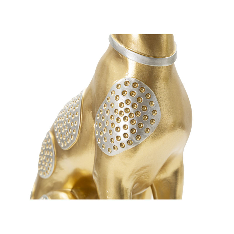 Statuette déco moderne Lévrier assis Hauteur 29 cm en Résine Doré Argenté Cane 