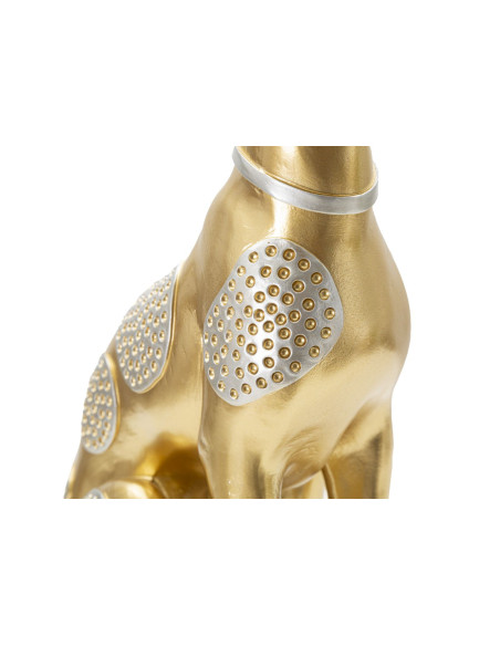 Statuette déco moderne Lévrier assis Hauteur 29 cm en Résine Doré Argenté Cane 