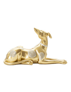 Statuette déco moderne Lévrier allongé 32 cm en Résine Doré Argenté Cane 