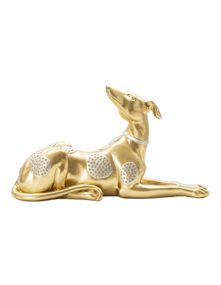 Statuette déco moderne Lévrier allongé 32 cm en Résine Doré Argenté Cane 