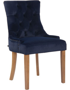 Chaise style vintage Dossier capitonné en Velours Bleu Bois Naturel Huguette - 1