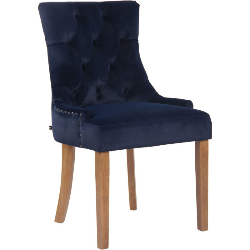 Chaise style vintage Dossier capitonné en Velours Bleu Bois Naturel Huguette - 1