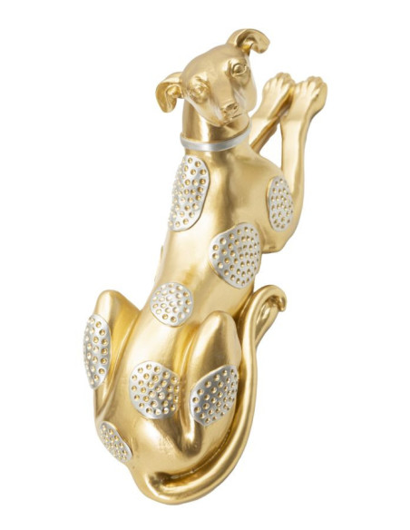 Statuette déco moderne Lévrier allongé 32 cm en Résine Doré Argenté Cane 