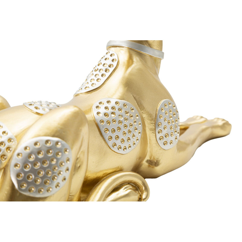 Statuette déco moderne Lévrier allongé 32 cm en Résine Doré Argenté Cane 