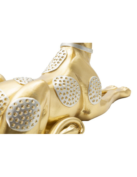 Statuette déco moderne Lévrier allongé 32 cm en Résine Doré Argenté Cane 