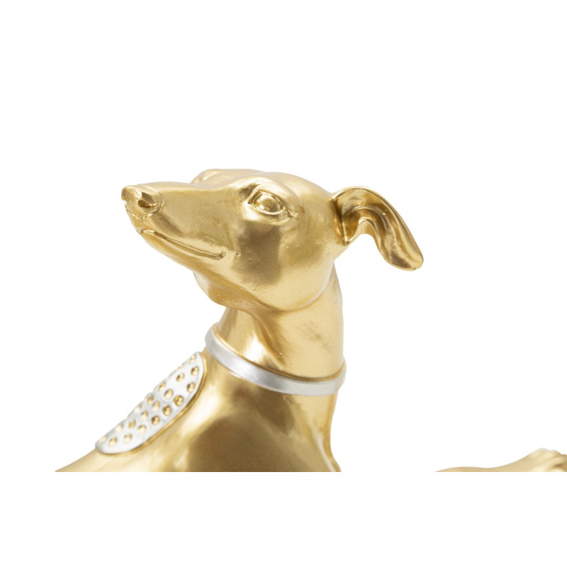 Statuette déco moderne Lévrier allongé 32 cm en Résine Doré Argenté Cane 