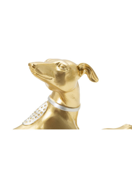 Statuette déco moderne Lévrier allongé 32 cm en Résine Doré Argenté Cane 