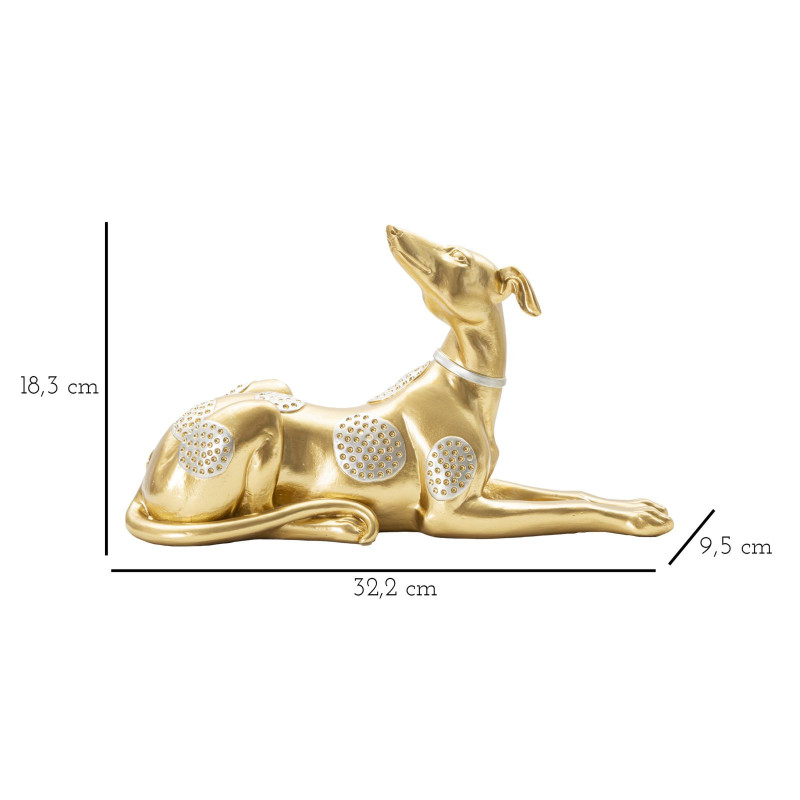 Statuette déco moderne Lévrier allongé 32 cm en Résine Doré Argenté Cane 