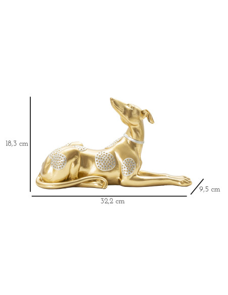 Statuette déco moderne Lévrier allongé 32 cm en Résine Doré Argenté Cane 