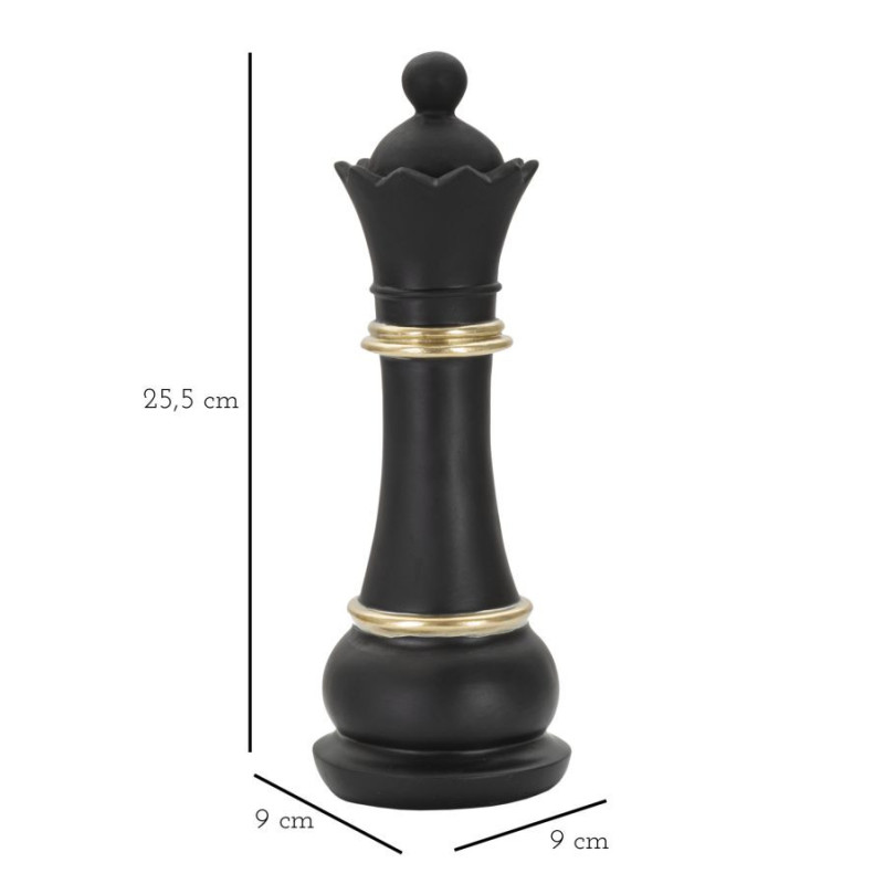 Pièce d'échecs moderne XL Reine Hauteur 25 cm en Résine Noir Doré Scacchi 