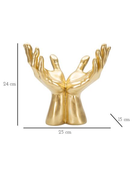 Statuette déco originale Mains Paix Hauteur 24 cm en Résine Doré Mano 
