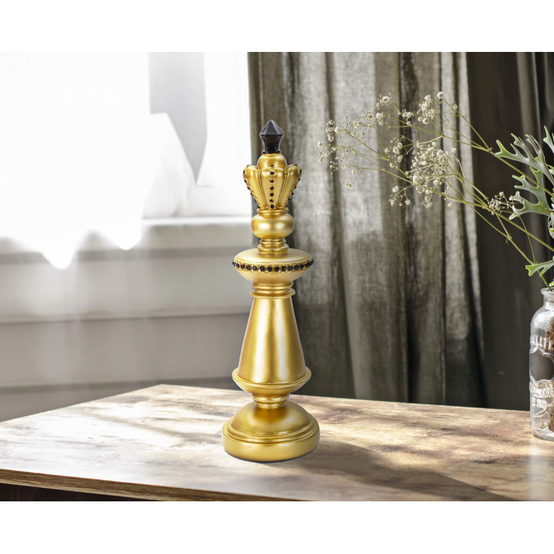 Pièce d'échecs décorative XL Roi Hauteur 32 cm en Résine Doré Noir Scacchi 
