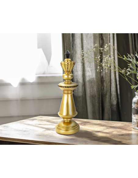 Pièce d'échecs décorative XL Roi Hauteur 32 cm en Résine Doré Noir Scacchi 