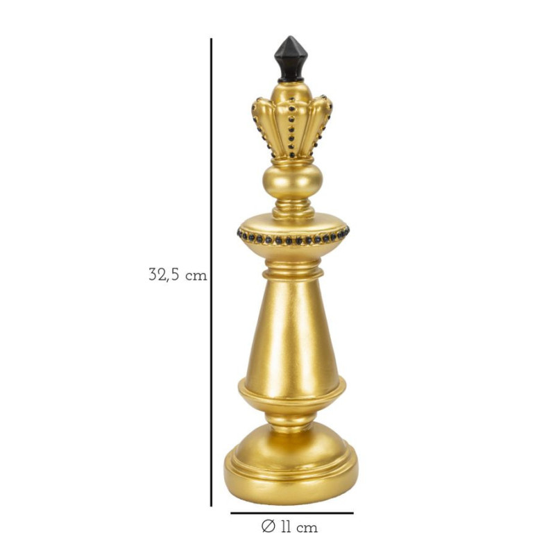 Pièce d'échecs décorative XL Roi Hauteur 32 cm en Résine Doré Noir Scacchi 
