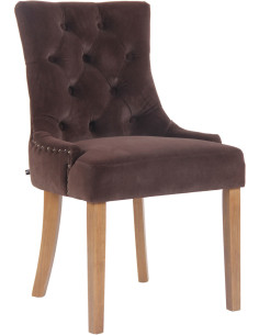 Chaise style vintage Dossier capitonné en Velours Marron Bois Naturel Huguette - 1