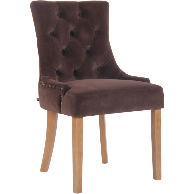 Chaise style vintage Dossier capitonné en Velours Marron Bois Naturel Huguette - 1