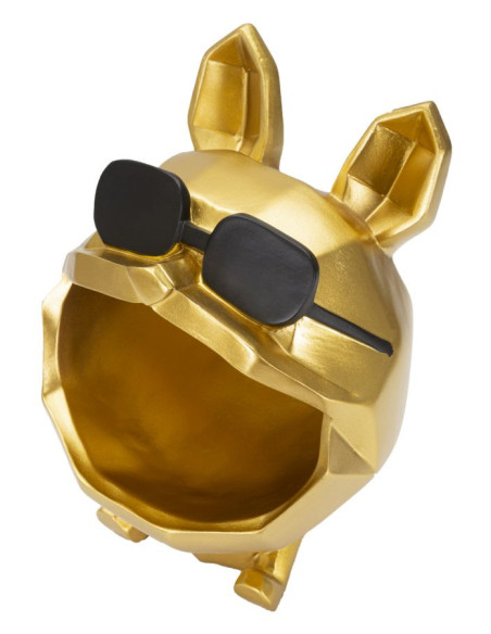 Vide poche moderne Chien Hauteur 23 cm en Résine Doré Noir Cane 