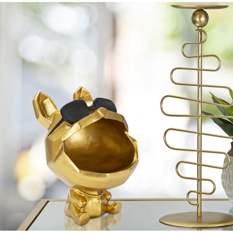 Vide poche moderne Chien Hauteur 23 cm en Résine Doré Noir Cane 