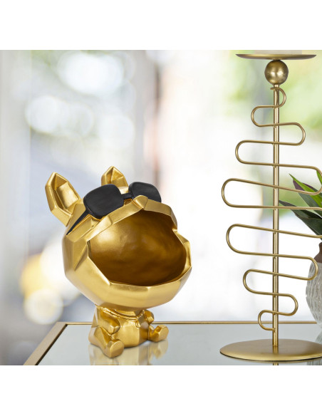 Vide poche moderne Chien Hauteur 23 cm en Résine Doré Noir Cane 