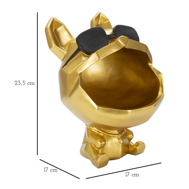 Vide poche moderne Chien Hauteur 23 cm en Résine Doré Noir Cane 