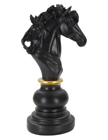 Pièce d'échecs décorative XL Cavalier Hauteur 27 cm en Résine Noir Doré Scacchi 