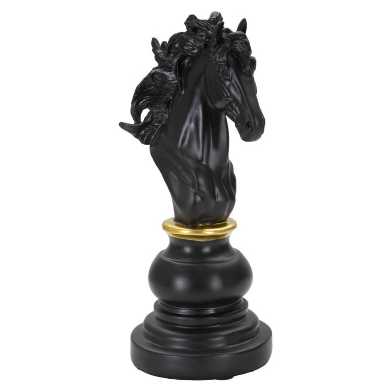 Pièce d'échecs décorative XL Cavalier Hauteur 27 cm en Résine Noir Doré Scacchi 