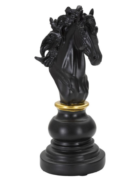 Pièce d'échecs décorative XL Cavalier Hauteur 27 cm en Résine Noir Doré Scacchi 