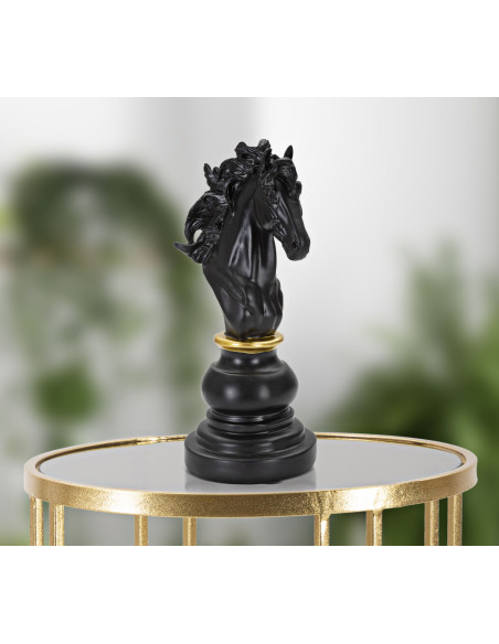 Pièce d'échecs décorative XL Cavalier Hauteur 27 cm en Résine Noir Doré Scacchi 