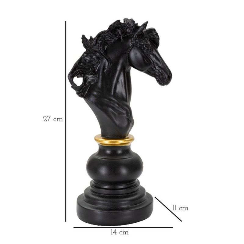Pièce d'échecs décorative XL Cavalier Hauteur 27 cm en Résine Noir Doré Scacchi 