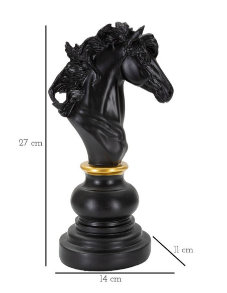 Pièce d'échecs décorative XL Cavalier Hauteur 27 cm en Résine Noir Doré Scacchi 