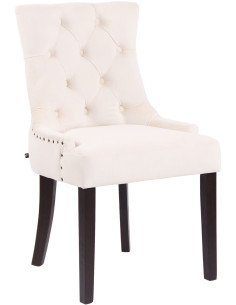 Chaise style vintage Dossier capitonné en Velours Blanc crème Bois Marron Huguette - 1