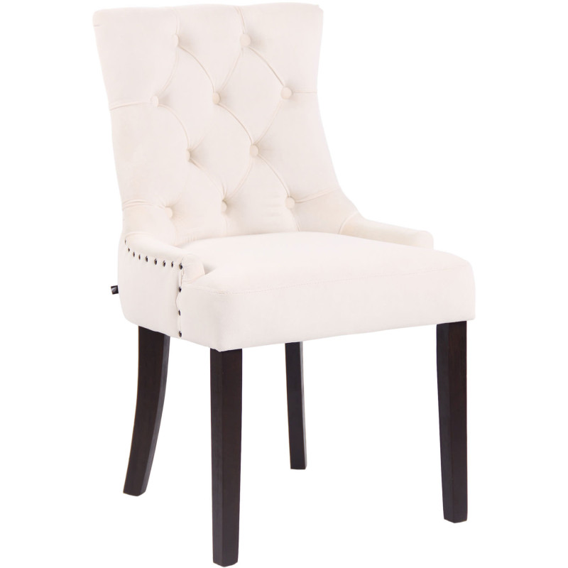 Chaise style vintage Dossier capitonné en Velours Blanc crème Bois Marron Huguette - 1