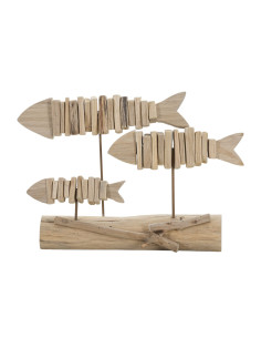 Sculpture moderne sur pied 3 Poissons 37 cm en Bois de pin Bois de hêtre Naturel Pesci 